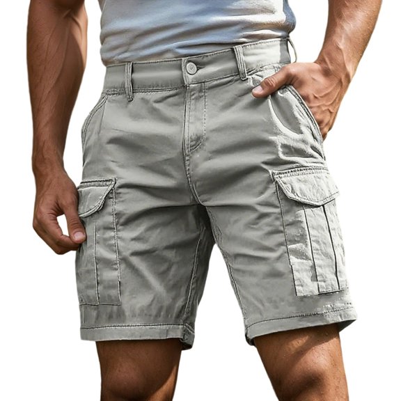 Men's Geometric Print Drawstring Waist Bermuda Shorts Casual Drawstring Relax Fit Elastic Waist Summer Beach Linen Shorts Multi-Pockets (Light Gray_01 , 2XL)