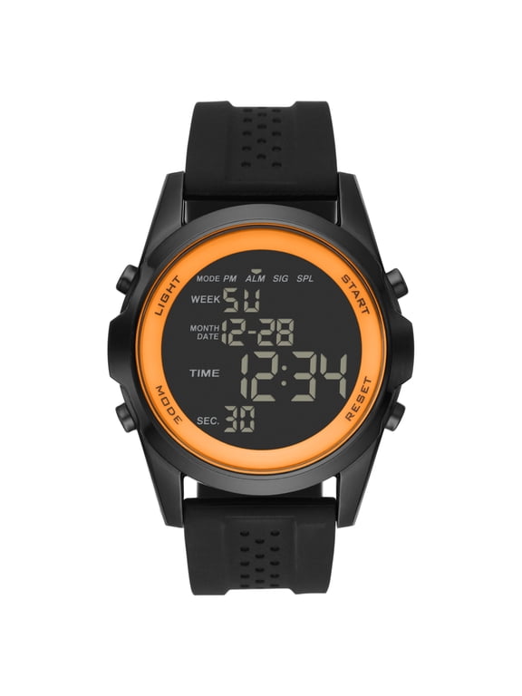 Men's Digital Wristwatch: Gunmetal Case, Orange Bezel, Black Silicone Band (FMDOGE032)