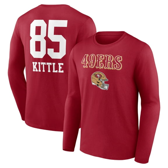Men's George Kittle Scarlet San Francisco 49ers Team Wordmark Name & Number Long Sleeve T-Shirt