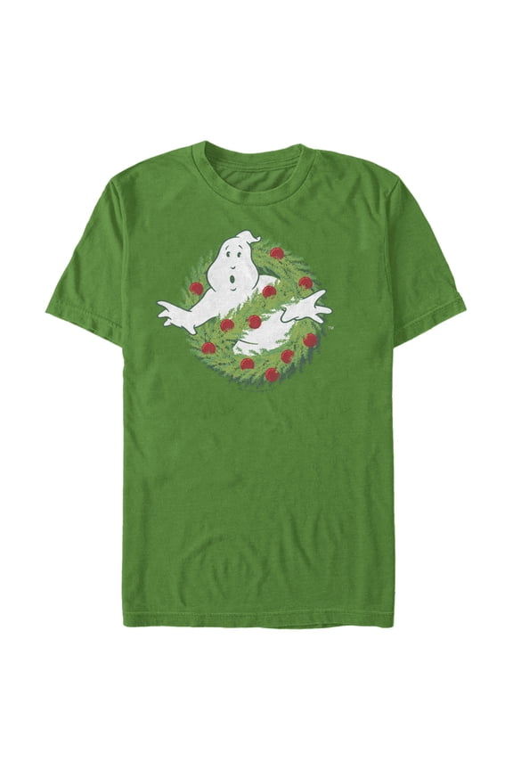 Men's Ghostbusters Christmas Wreath Logo Graphic Tee Kelly Green 2X Large