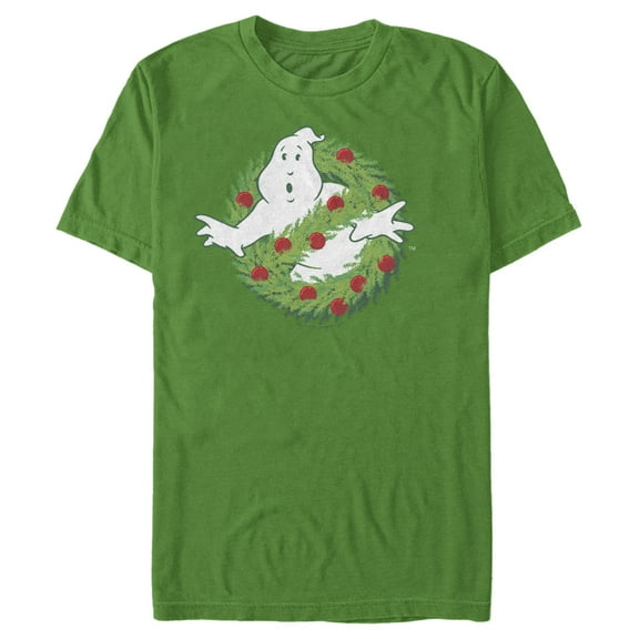 Men's Ghostbusters Christmas Wreath Logo  Graphic Tee Kelly Green Large