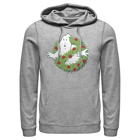 Men's Ghostbusters Christmas Wreath Logo Pull Over Hoodie Athletic Heather Medium