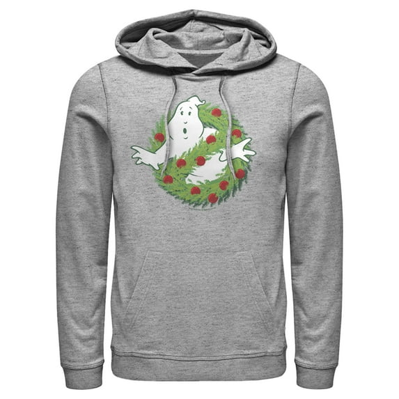 Men's Ghostbusters Christmas Wreath Logo Pull Over Hoodie Athletic Heather Small