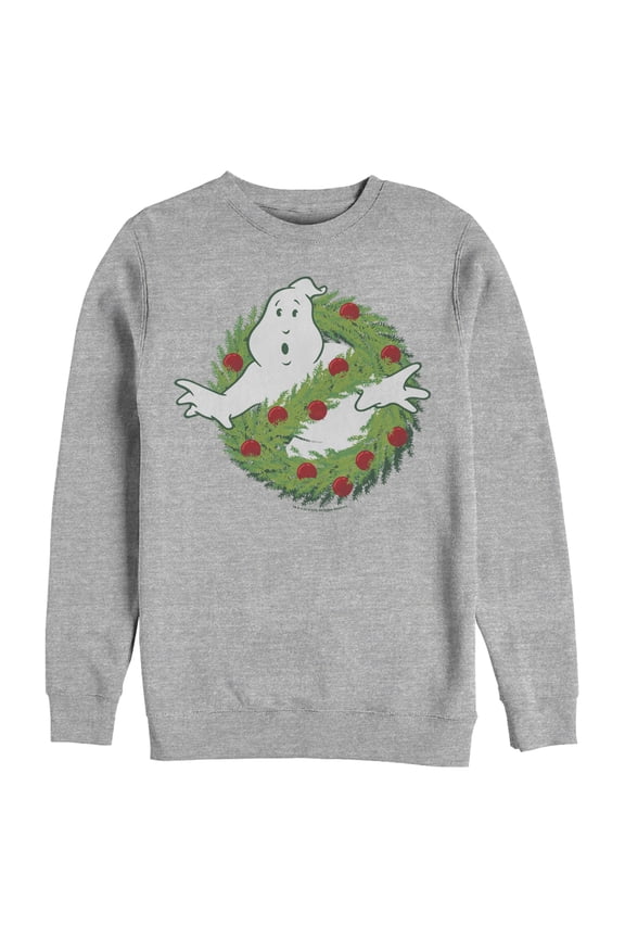 Men's Ghostbusters Christmas Wreath Logo Sweatshirt Athletic Heather 2X Large