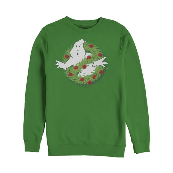 Men's Ghostbusters Christmas Wreath Logo Sweatshirt Kelly Green Large