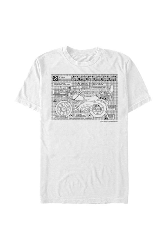 Men's Ghostbusters Ecto-2 White Blueprint Graphic Tee White X Large