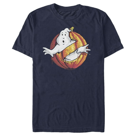 Men's Ghostbusters Halloween Pumpkin Logo Graphic Tee Navy Blue Large