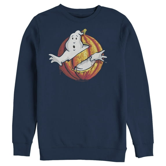 Men's Ghostbusters Halloween Pumpkin Logo Sweatshirt Navy Blue 2X Large