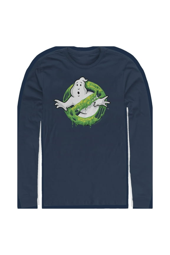 Men's Ghostbusters Slime Logo Long Sleeve Shirt Navy Blue Medium