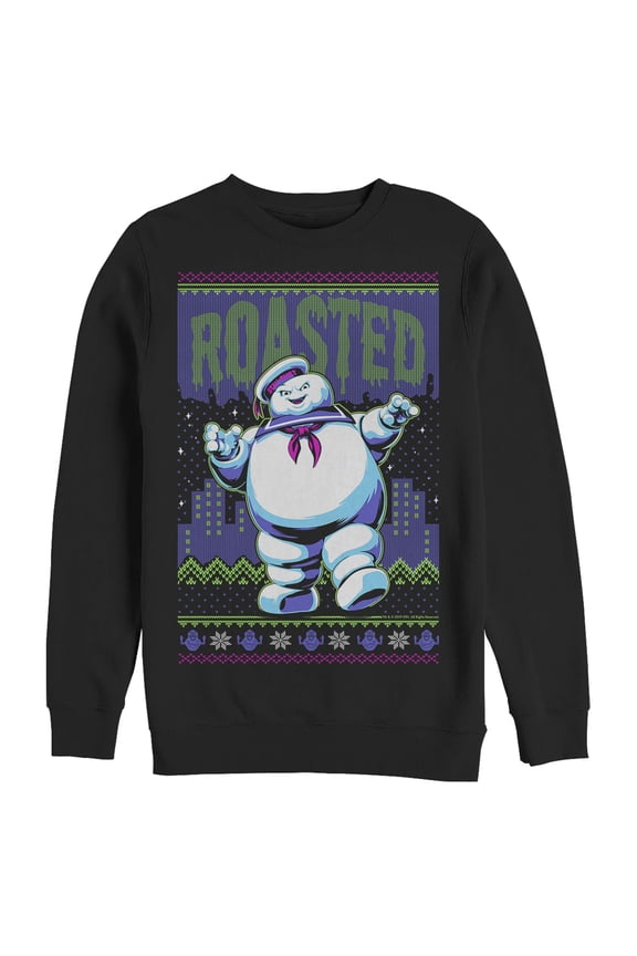 Men's Ghostbusters Ugly Christmas Roasted Marshmallow Sweatshirt Black 2X Large