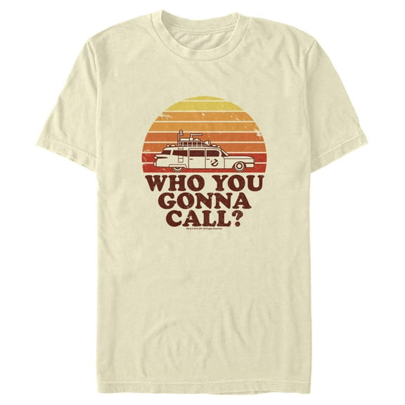 Men's Ghostbusters Who You Gonna Call Retro Sunset  Graphic Tee Beige 3X Large