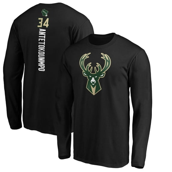 Men's Giannis Antetokounmpo Black Milwaukee Bucks Playmaker Name & Number Long Sleeve T-Shirt