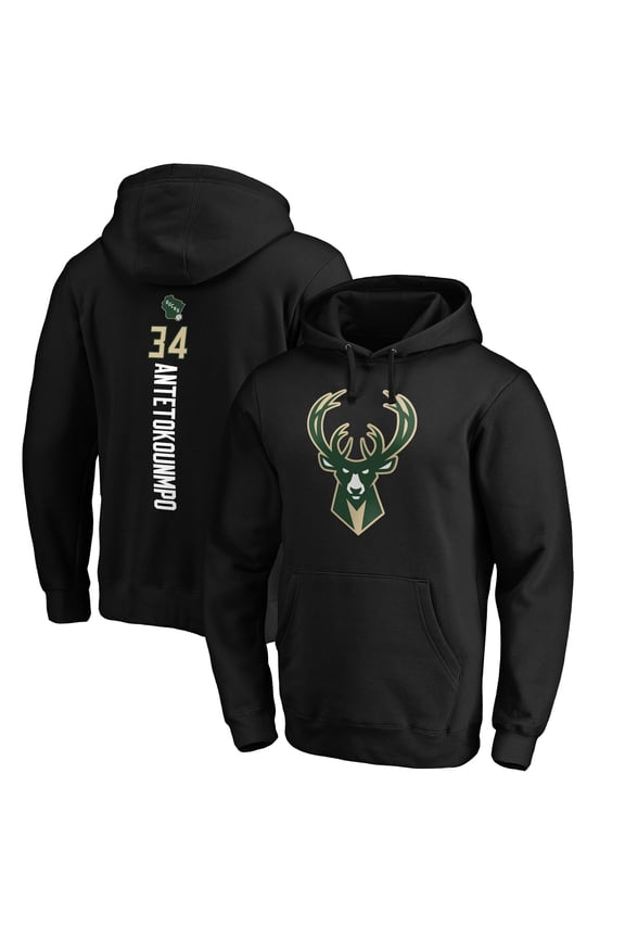 Men's Giannis Antetokounmpo Black Milwaukee Bucks Playmaker Name & Number Pullover Hoodie