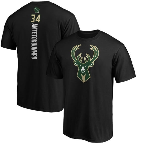 Men's Giannis Antetokounmpo Black Milwaukee Bucks Team Playmaker Name & Number T-Shirt