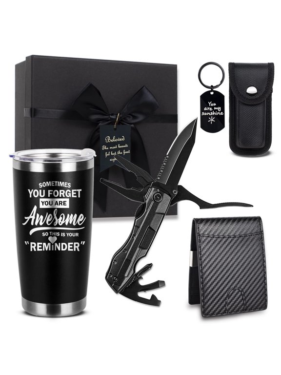 Men's Gift Set with Multi-Tool, Wallet, Tumbler & Keychain 1 Pack