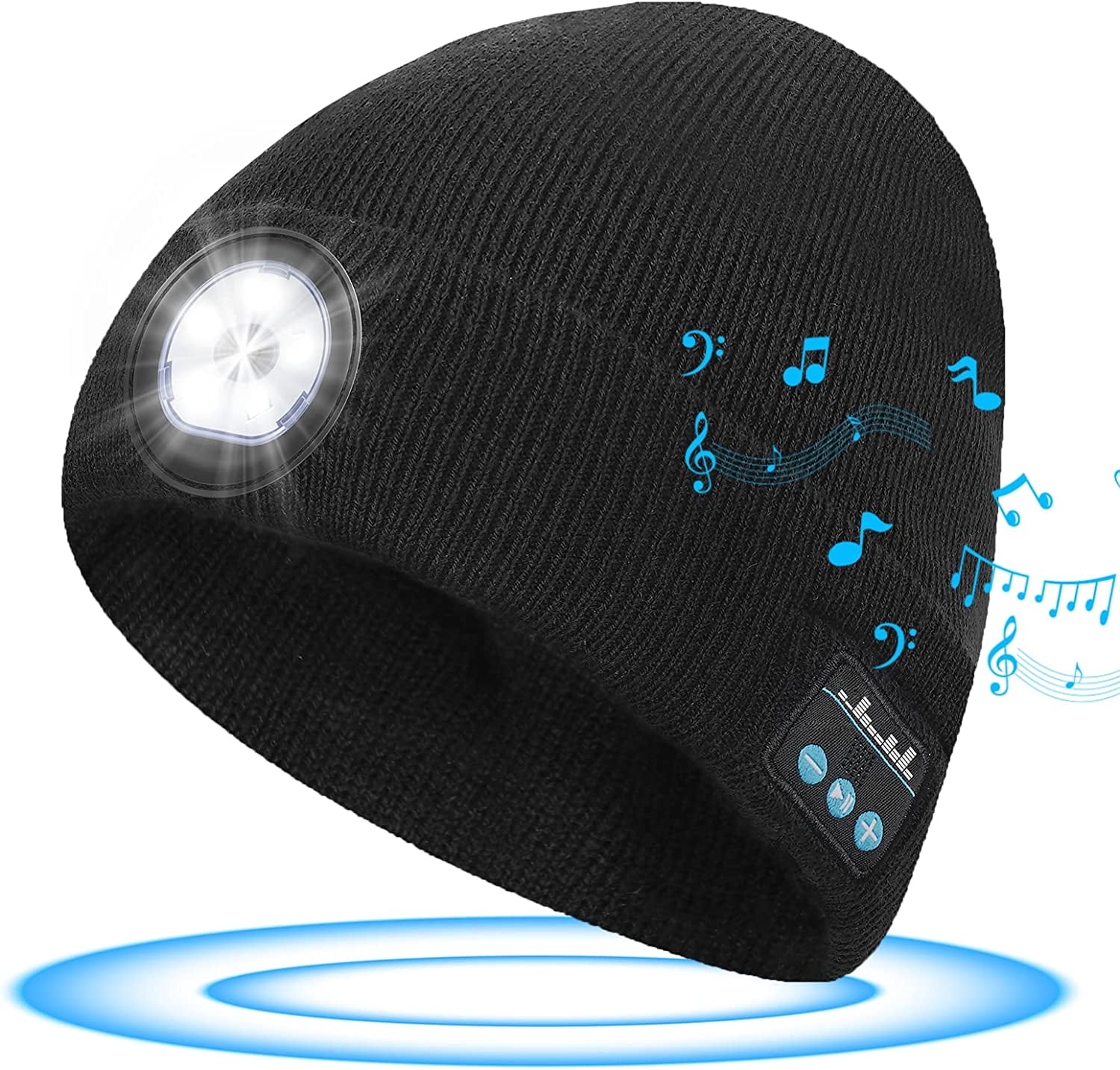 BOPORO Men's Gifts Beanie with Bluetooth and LED, Christmas Stocking Stuffers Men Women 2 in 1 Rechargeable Winter Beanie V5.0 Bluetooth Hat Lighted Beanie Cap Flashlight Hat for Camping Running Fishing