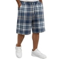 thumbnail image 1 of Men's Gingham Plaid Shorts, Knee Length Drawstring Wide Leg Casual Lounge Shorts with Pockets for Summer Beach Vacation Sleepwear Navy S, 1 of 5