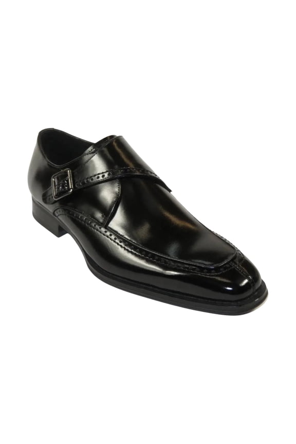 Men's Giovanni Shoes High Quality Leather Monk Strap Buckle AMATO Black
