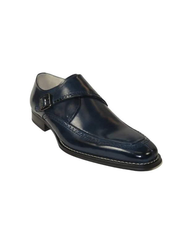 Men's Giovanni Shoes High Quality Leather Monk Strap Buckle AMATO Navy