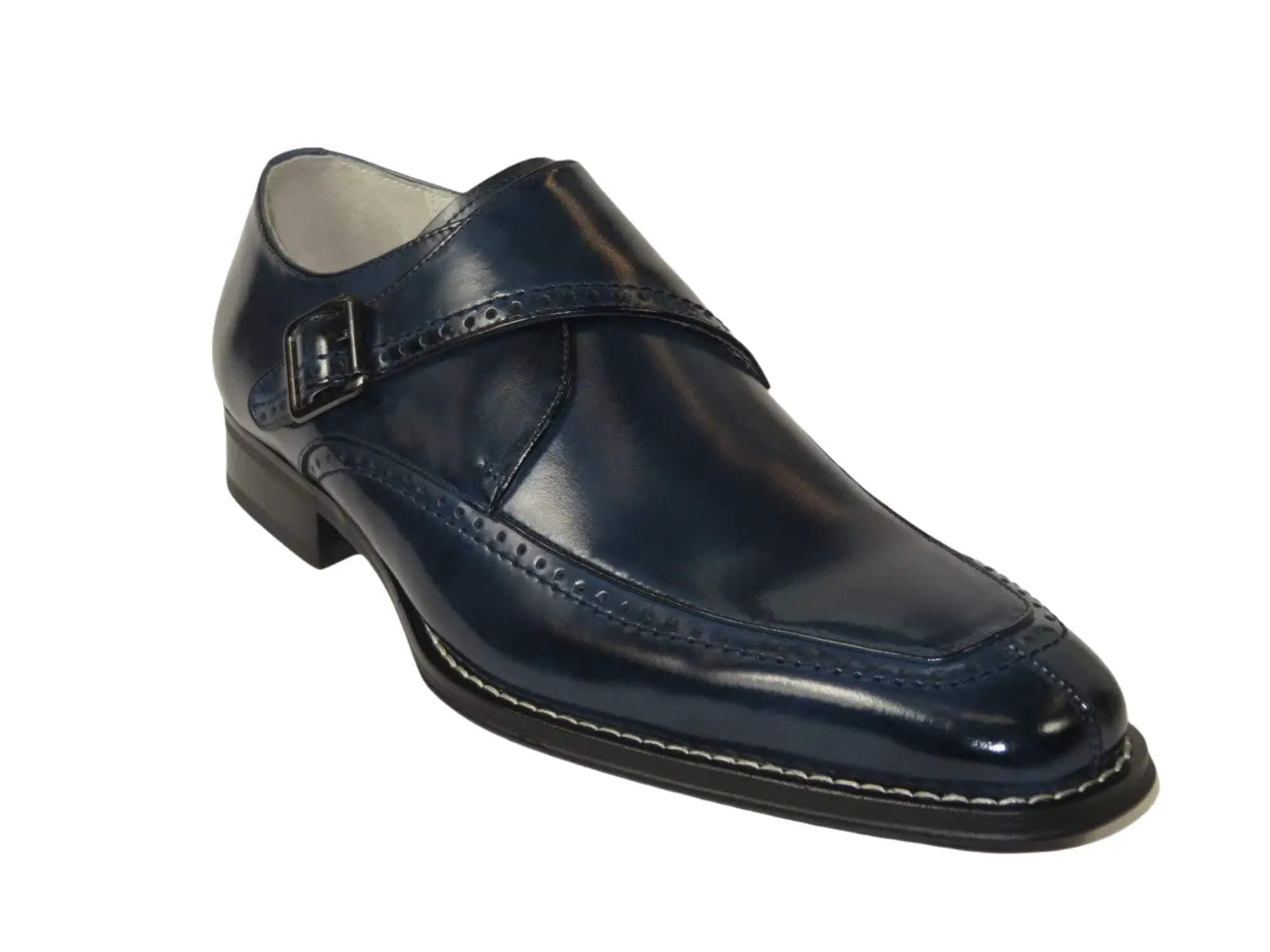 Men's Giovanni Shoes High Quality Leather Monk Strap Buckle AMATO Navy -  Walmart.com