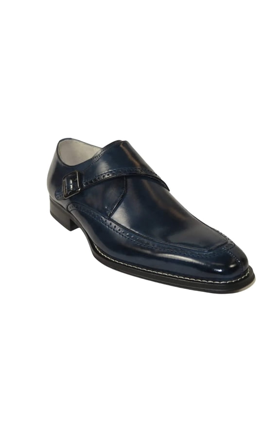 Men's Giovanni Shoes High Quality Leather Monk Strap Buckle AMATO Navy