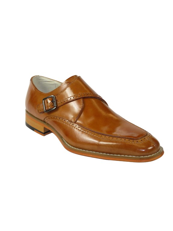 Men's Giovanni Shoes High Quality Leather Monk Strap Buckle AMATO Tan