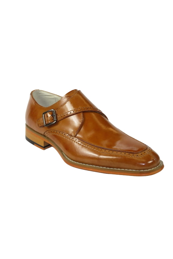 Men's Giovanni Shoes High Quality Leather Monk Strap Buckle AMATO Tan