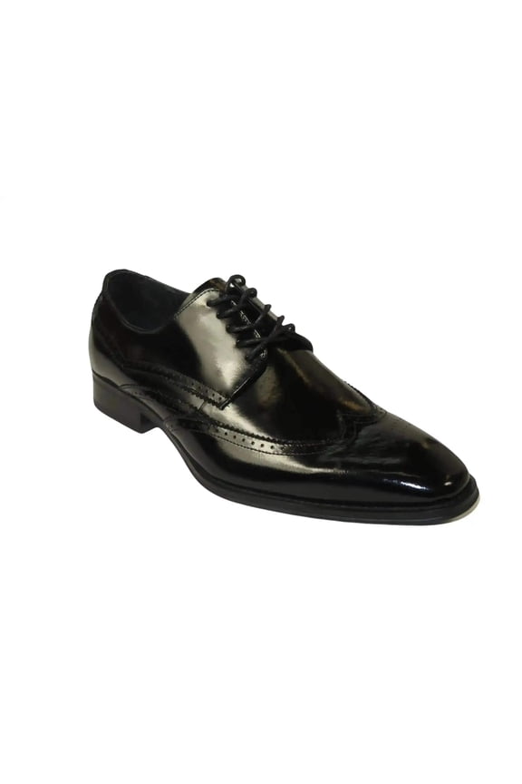 Men's Giovanni Shoes High Quality Leather Wing Tip Derby LINCOLN Black