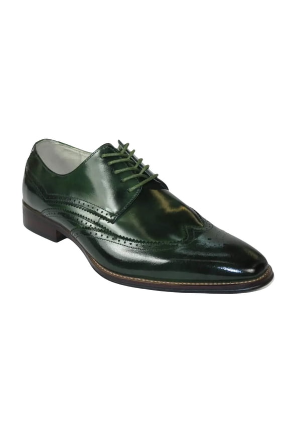 Men's Giovanni Shoes High Quality Leather Wing Tip Derby LINCOLN Green