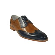Men's Giovanni Shoes High Quality Leather Wing Tip Derby Troy Navy/Tan