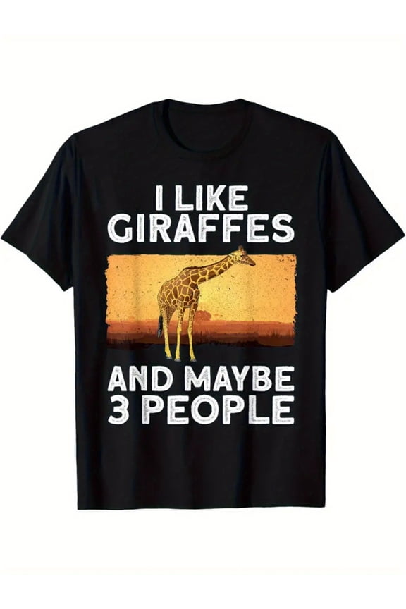 Men's Giraffe Lover T-Shirt - Soft Cotton, Crew Neck, Short Sleeve, Playful "I Like Giraffes and Maybe 3 People" Graphic, Ideal for Casual Wear