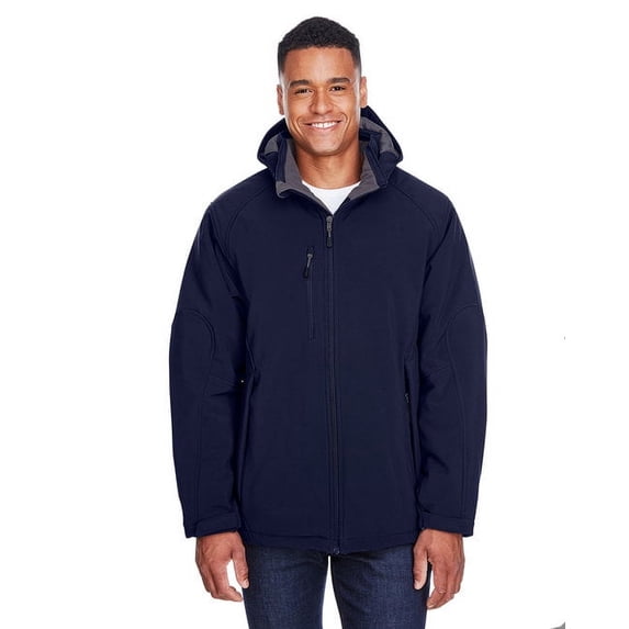 Men's Glacier Insulated Three-Layer Fleece Bonded Soft Shell Jacket with Detachable Hood - CLASSIC NAVY - S