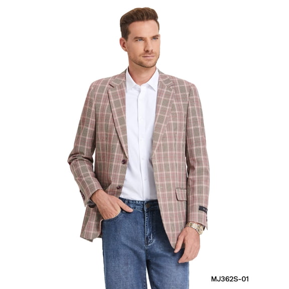 Men's Glen Plaid Slim-Fit Blazer w/ Notch Lapel