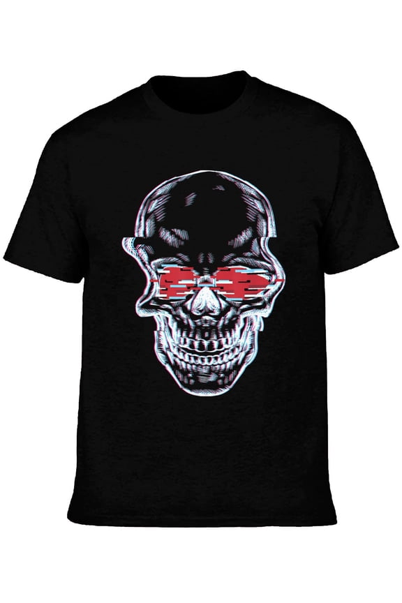 Men's Glitch Effect Retro Gothic Skull Graphic Short Sleeve T-Shirt