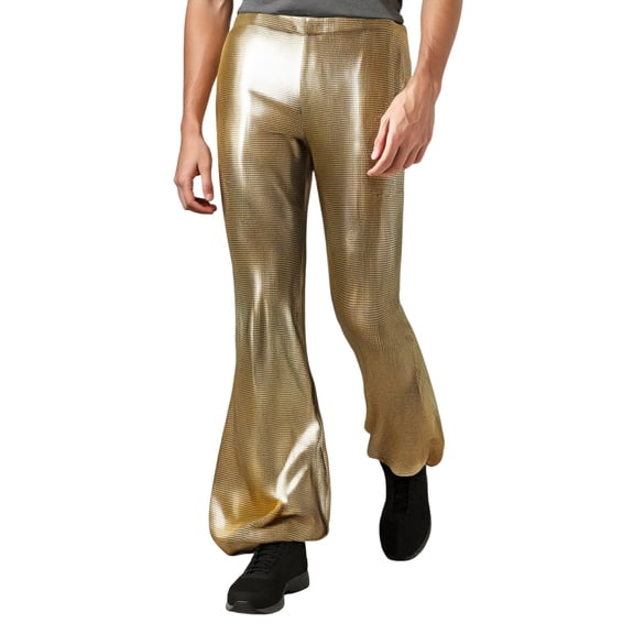 Men's Glitter Plaid Bottom Trousers for Stage Performance and Evening Party Wear with Flared Gold Design Casual Pants Elastic Waist Straight Work Pants for Men