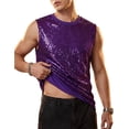thumbnail image 1 of Men's Sequin Tank Top Sparkly Glitter Sleeveless Shirt Crew Neck Shiny Metallic Vest for Music Festival, Disco Party, Stage Performance Purple L, 1 of 7