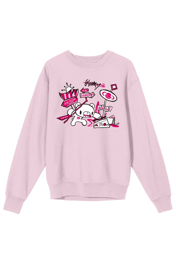 Gloomy Bear Retro American Burger shops streets smash by gloomy bear on cradle Pink Long Sleeve Adult Crew neck-Small