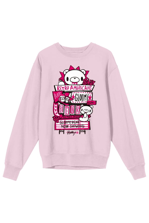 Gloomy Bear Retro Americans Gloomy Bear on cradle Pink Long Sleeve Adult Crew neck-Medium