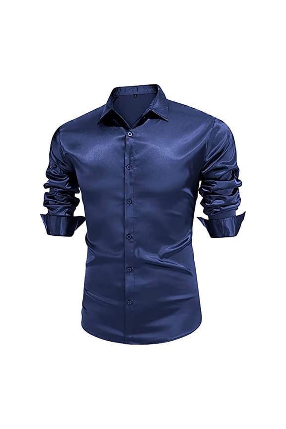 Men's Glossy 70s Vintage Disco Long Sleeve Shirt Casual Top