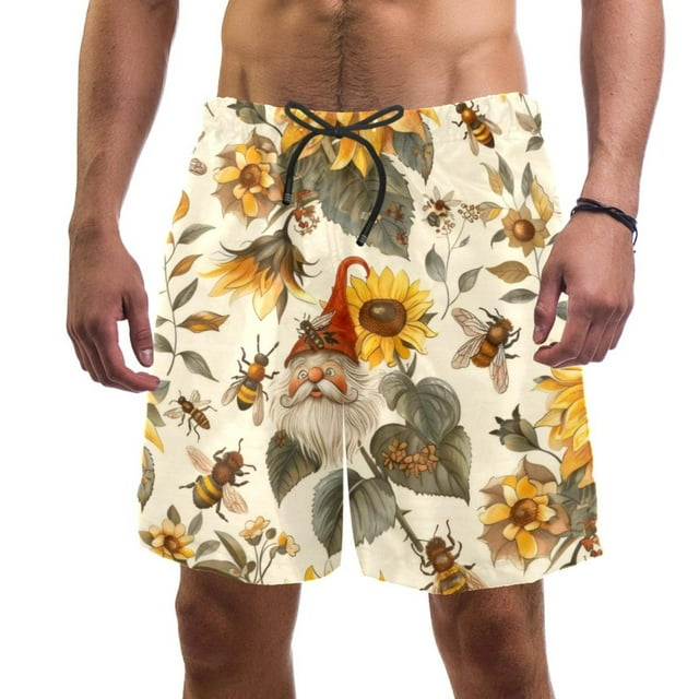 Men's Gnomes Bee Sunflowers Swim Trunks Quick Dry Boardshorts Bathing ...