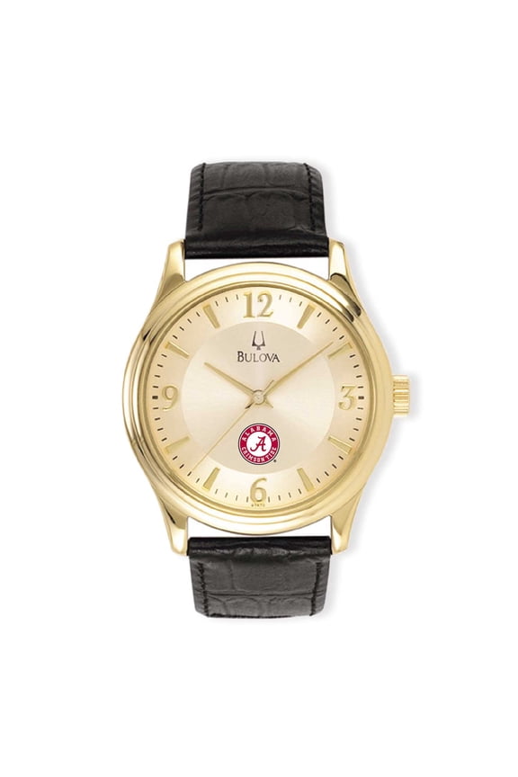 Men's Gold/Black Alabama Crimson Tide Stainless Steel Leather Band Watch