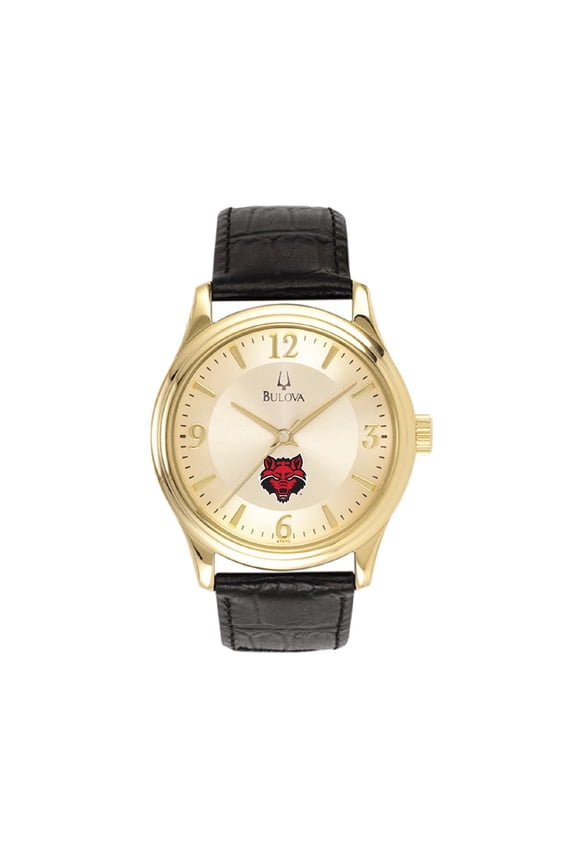 Men's Gold/Black Arkansas State Red Wolves Stainless Steel Watch with Leather Band
