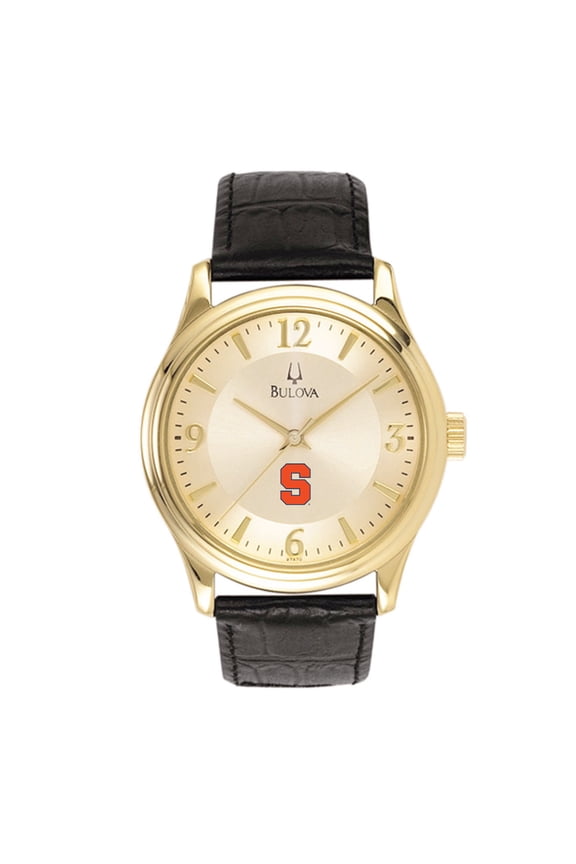 Men's Gold/Black Syracuse Orange Stainless Steel Leather Band Watch