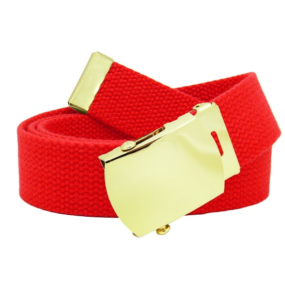 Men's Gold Brass Slider Military Belt Buckle with Canvas Web Belt XX-Large Red