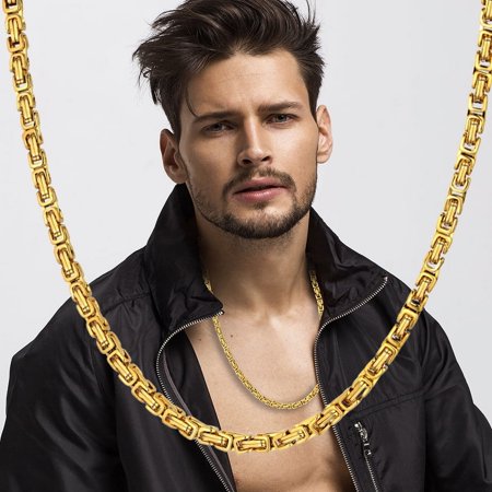 Men's Gold Chain Necklace 20" 23" 26" Male Corrente 14K Yellow Gold Necklace Byzantine Chains For Men Jewelry