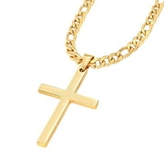 99PENDANTS Men's Gold Cross Pendant & Figaro Chain Stainless Steel Necklace Set