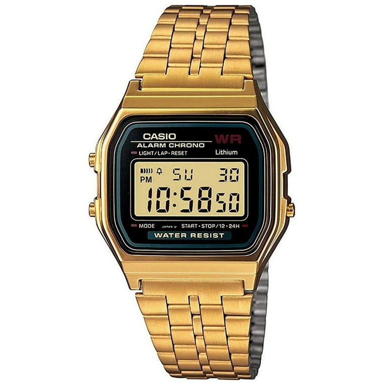 Men s Gold Square Wrist Watch A159WGEA 1 Water Resistant Quartz Movement Alloy Case Walmart