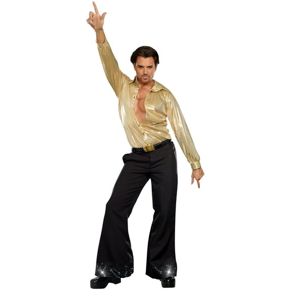 Men's Gold Disco Inferno Dance Floor Groove King Shirt Costume Size XL 46-48