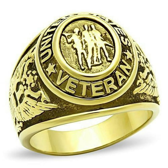 Men's Gold IP Stainless Steel US Military / Veteran Wide Band Ring - Size 9