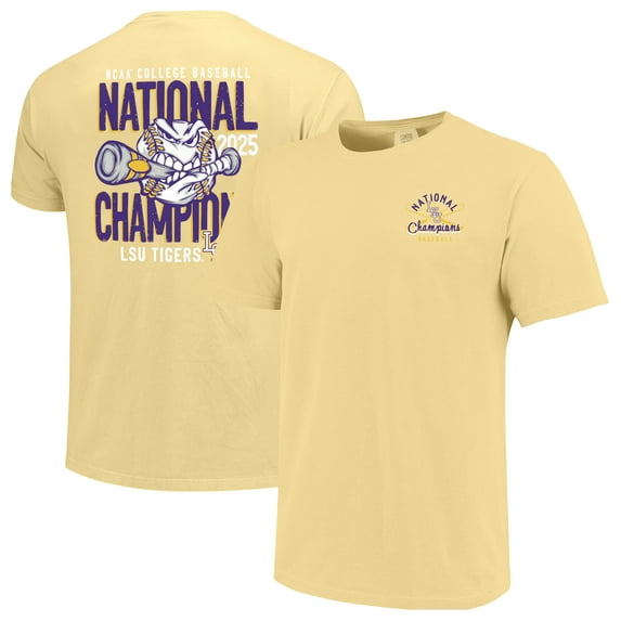 Men's Gold LSU Tigers 2025 NCAA Baseball Men's College World Series Champions Comfort Colors Bite T-Shirt